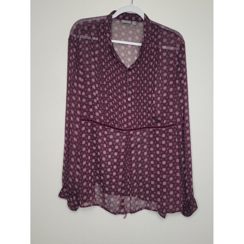 Y2k Apt 9 purple semi sheer all over print tie back romantic plus size top 2x